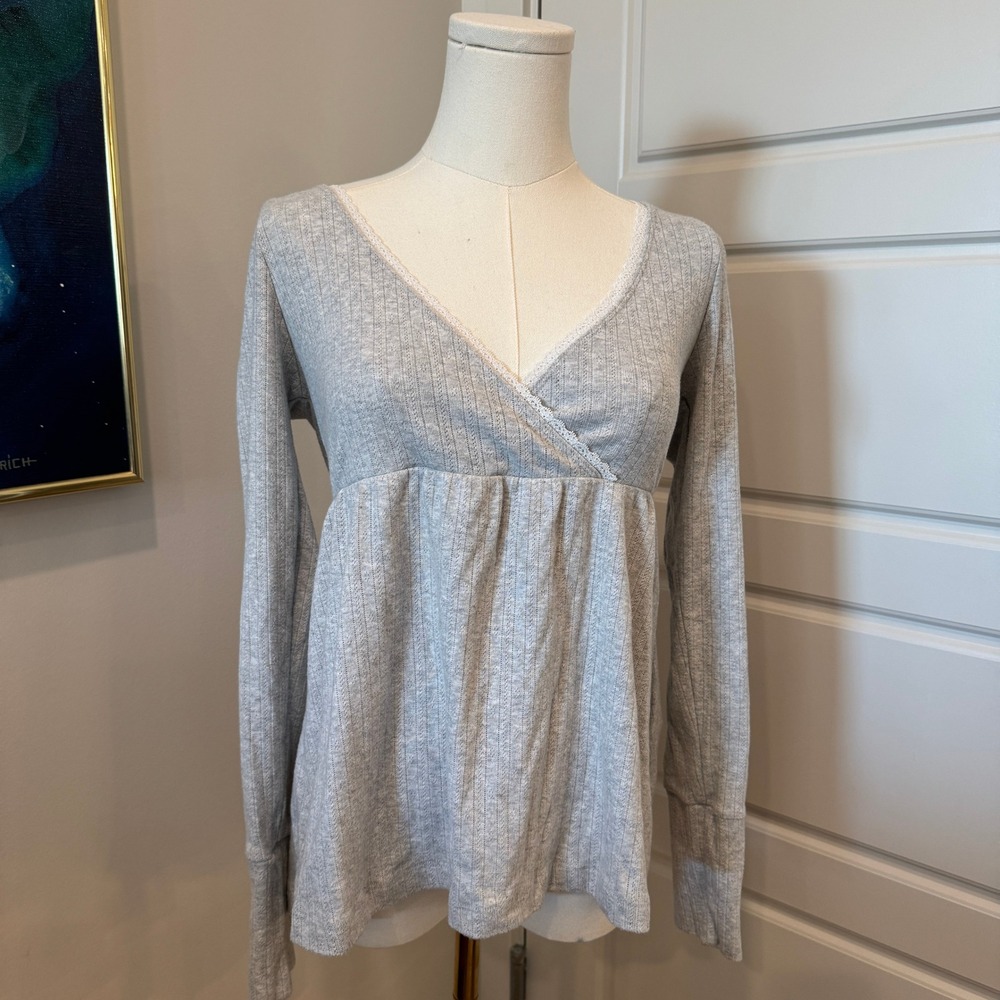Hollister Womens Ribbed Lace Trim Babydoll Long Sleeve Bella Swan Size Medium